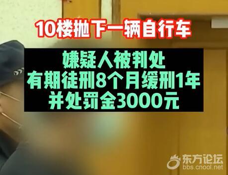 酒后情绪失控 ,男子10楼扔自行车被判八个月